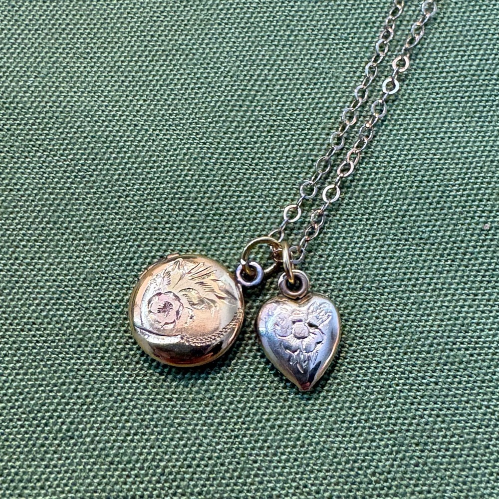 Gold Filled Heart and Round locket with chain